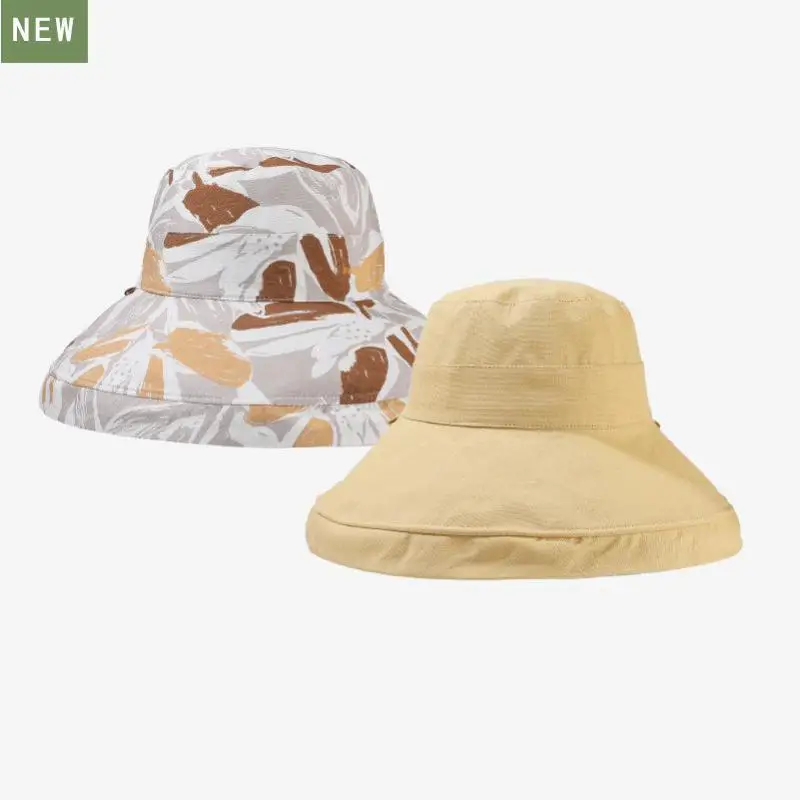 Women's Summer Hat Sun Protection Cotton Large Brim Double sided Fisherman Cap Casual Foldable Outdoor Bucket Hat Female New