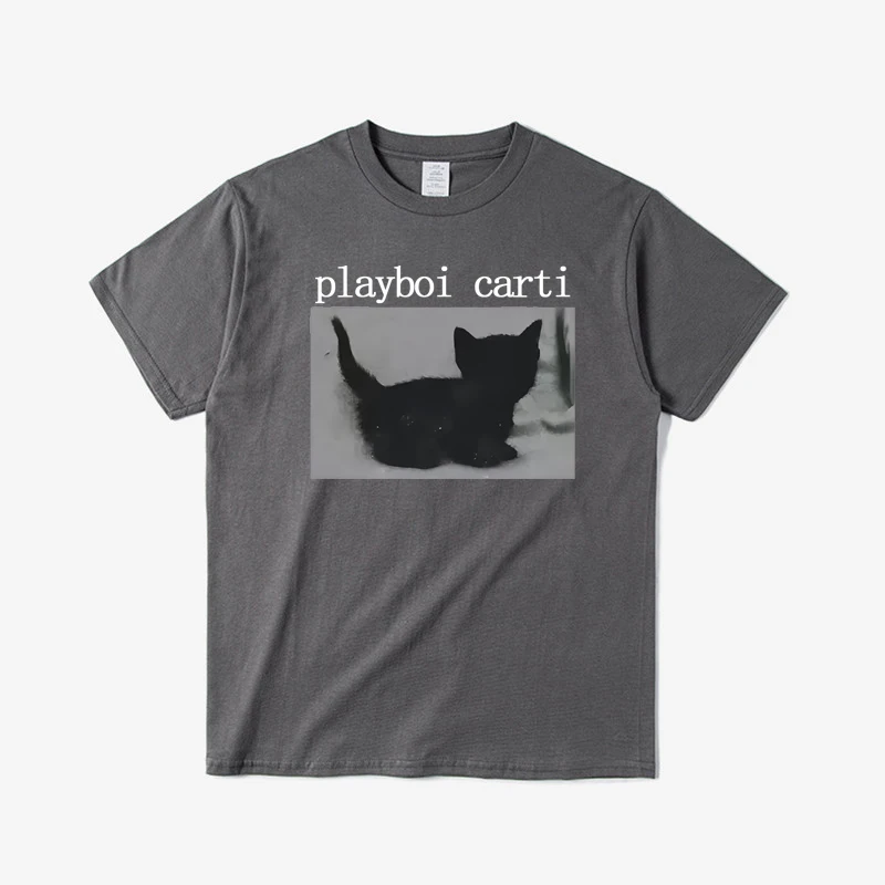 Playboi Carti Oversized Hip-Hop T Shirts Cute Cat Harajuku Print Tee Regular Mens Tops Quality Rapper Tshirt 80031