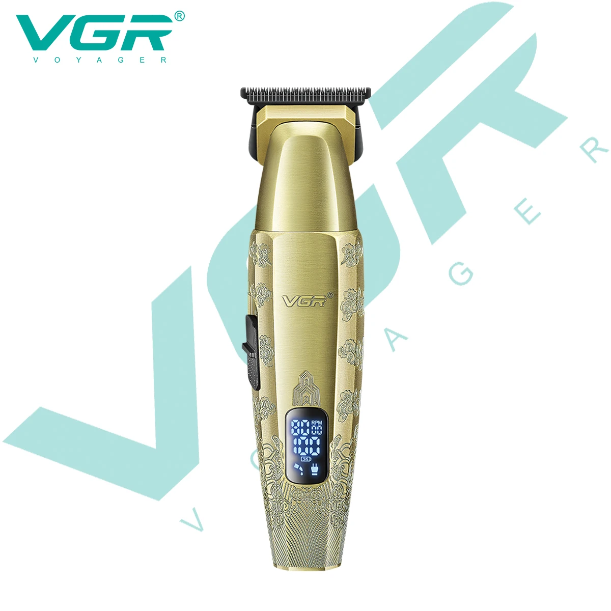 VGR V-265 vintage metal men's hair clipper with embossed body, electric pusher, high endurance T-shaped blade, hair trimming mac