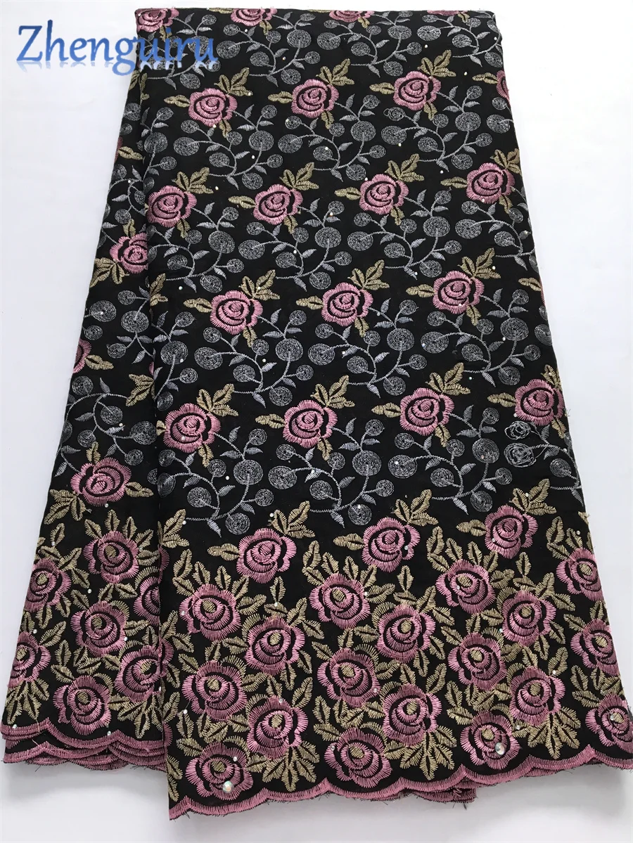 Zhenguiru 5 Yards Nigerian Cotton Lace Fabric High Quality 2025 Embroidery Stones African Fabric and Lace Wedding Dress A4106