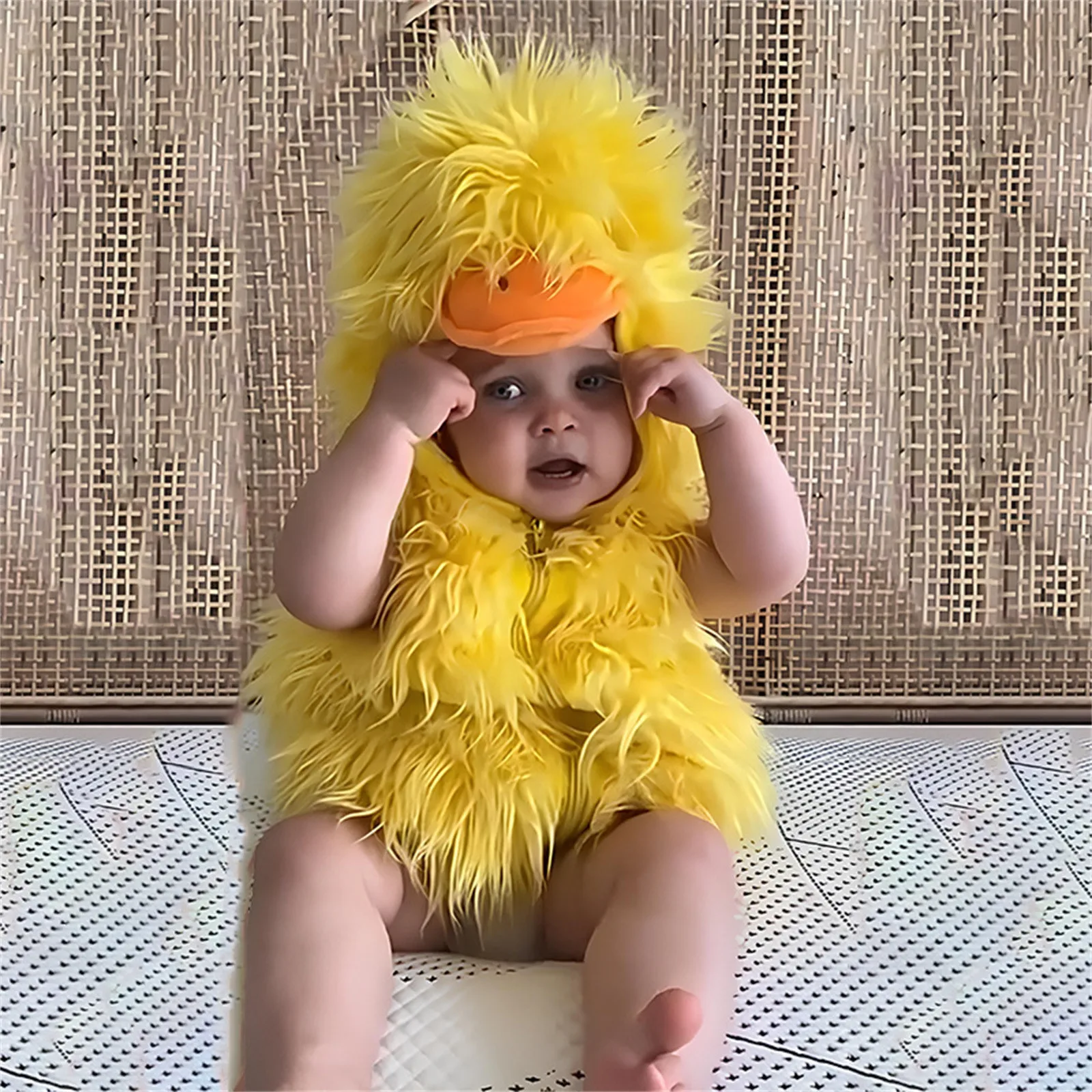 Baby Boys Girls Duckling Costume Sleeveless Snap Up Plush Zipper Hoodie Romper Newborn Duckling Costume Infant Clothes