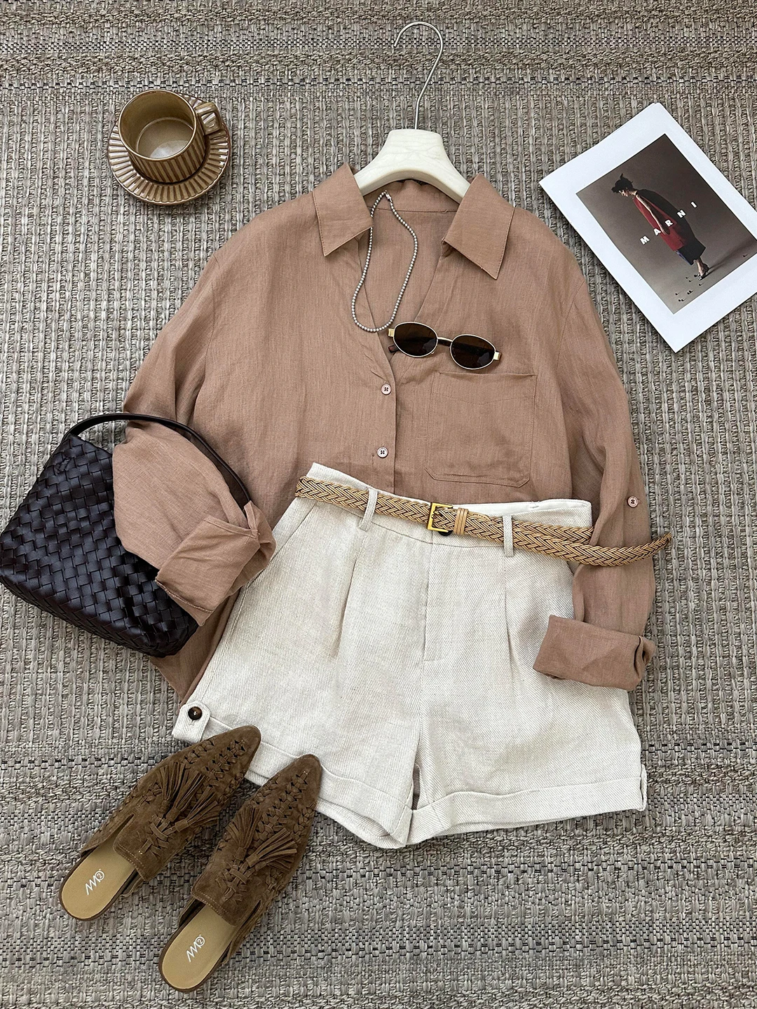 

Ladies Linen Shirt Set Fashionable Commute Slimming Sun Protection Mid-Length Casual Style Two-Piece Suit for Summer