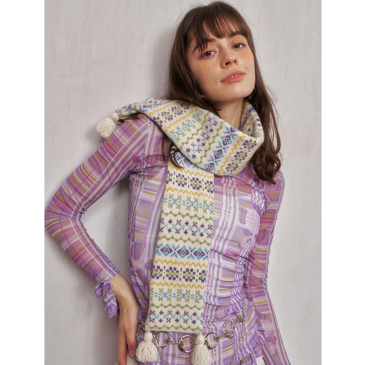 2025年冬新作-自家製-ニッチ-フェルアイランド-ジャカード-エアレイヤー100-ウール-レディーススカーフ-厚手-暖かい-アウターウェア-防寒ショール