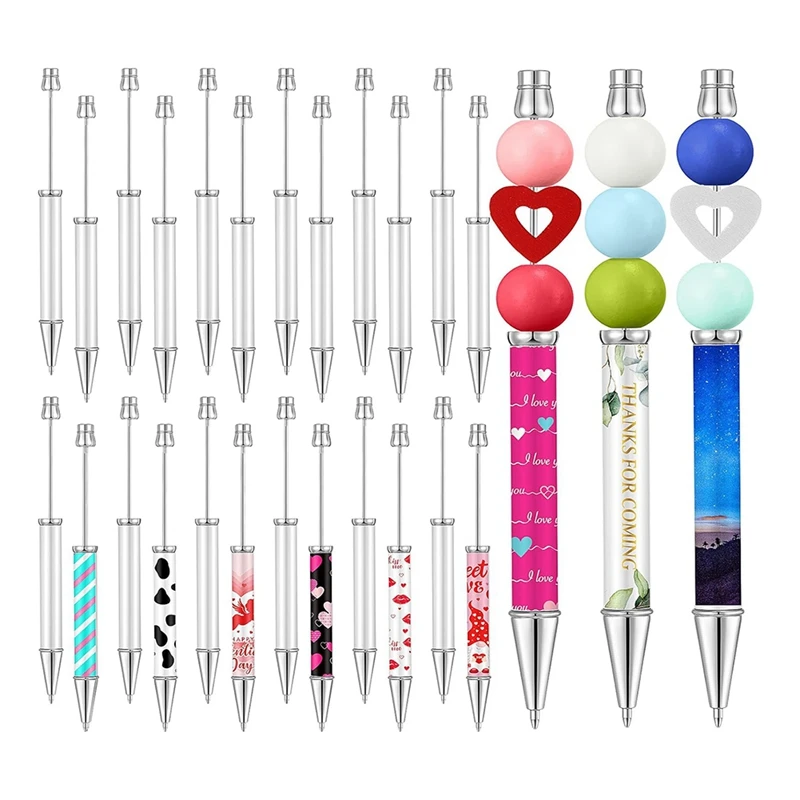 

24Pcs Sublimation Beaded Ballpoint Pens Metallic Black Ink Pens DIY Heat Transfer Ballpoint Pens School Supplies Easy Install