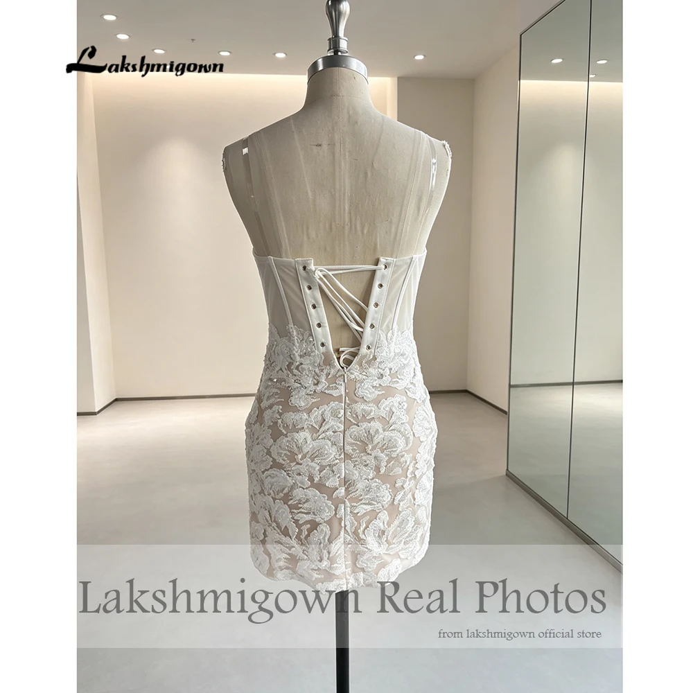 Lakshmigown Spitzen-Kurzkleid Hochzeitskleid, Etuikleid mit Herzausschnitt, Brautkleid für Abschlussball und Party, Saudi-Arabien, Israel, Dubai, Maßanfertigung – Detail 6
