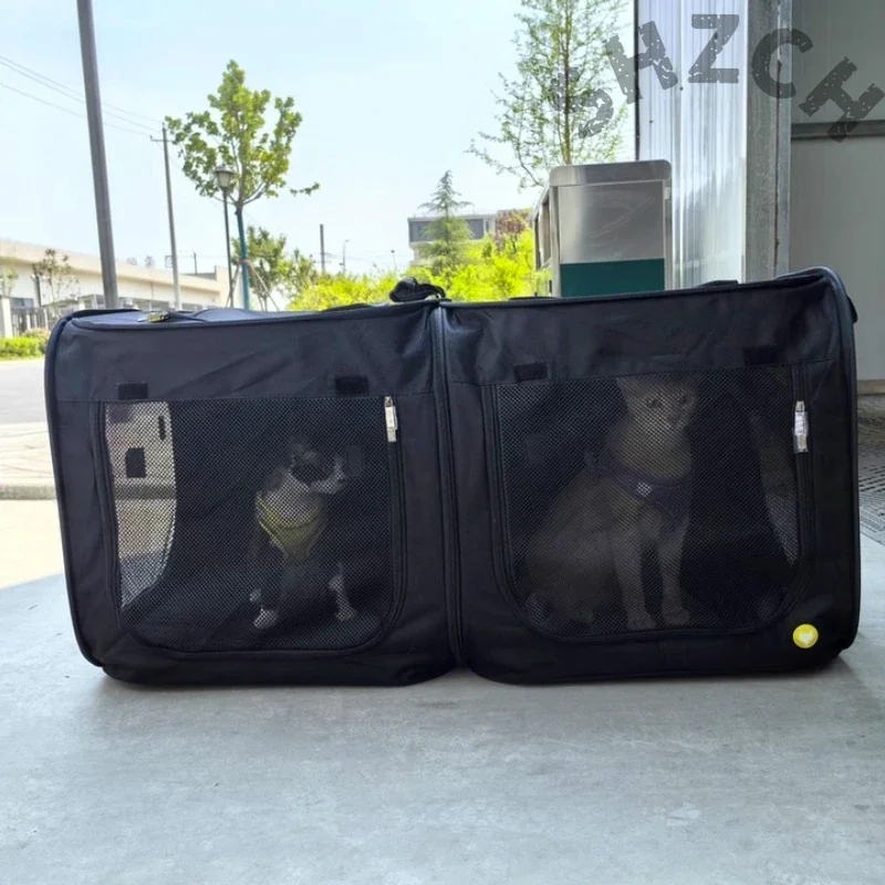 Foldable Twin-Compartment Pet Travel Crate for Cats and Small Dogs – Hair-Resistant, Easy-Clean Car Basket