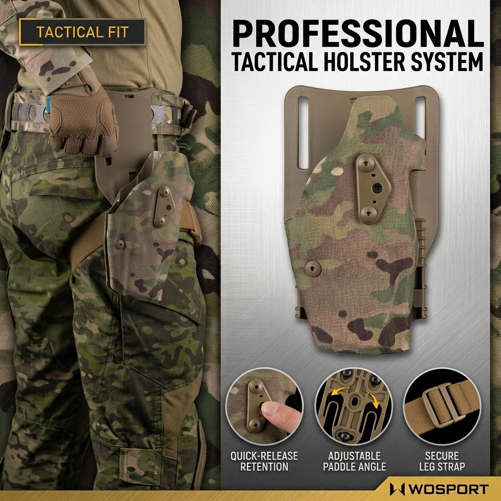 Tactical Holster for Glock 17 Cordura Fabric Quick Release QLS System Belt Loop Platform Quick Draw Pouch for Hunting