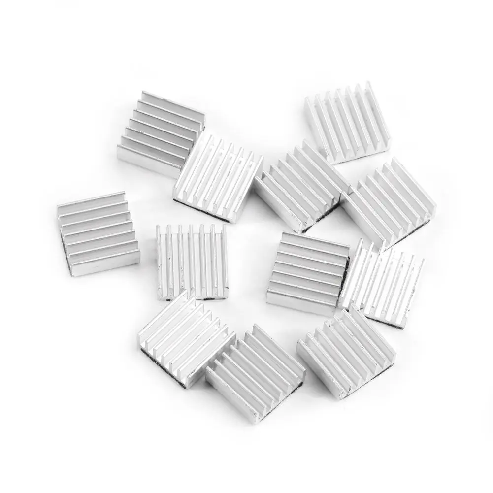 10pcs 14mm Aluminum Heatsink Kit 14x14x6mm Adhesive Tape Mini Cooler Fins Heat Sink for Cooling VRM IC Chips VRAM VGA RAM