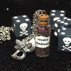 Dr. Facilier Shadow Man Voodoo Madness Magical Glass Bottle Necklace with Mardi Gras Mask Charm Inspired Jewelry