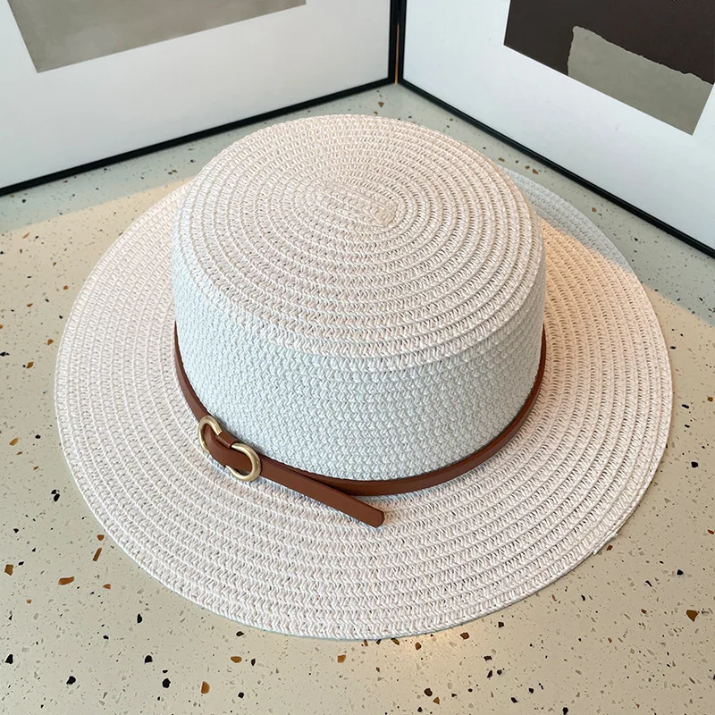 Spring and Summer Women\'s Sun Straw Hat Sun Protection Large brim Bamboo Hat Belt Buckle Fashion Fisherman Hat Cap G38