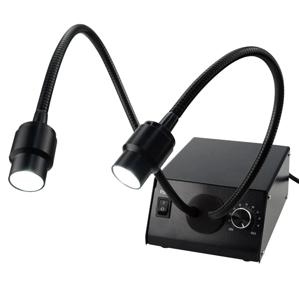 100V~ 240V Cold LED Double Gooseneck Lamp, Microscope Illuminator, with Dimmer Brightness Adjustable