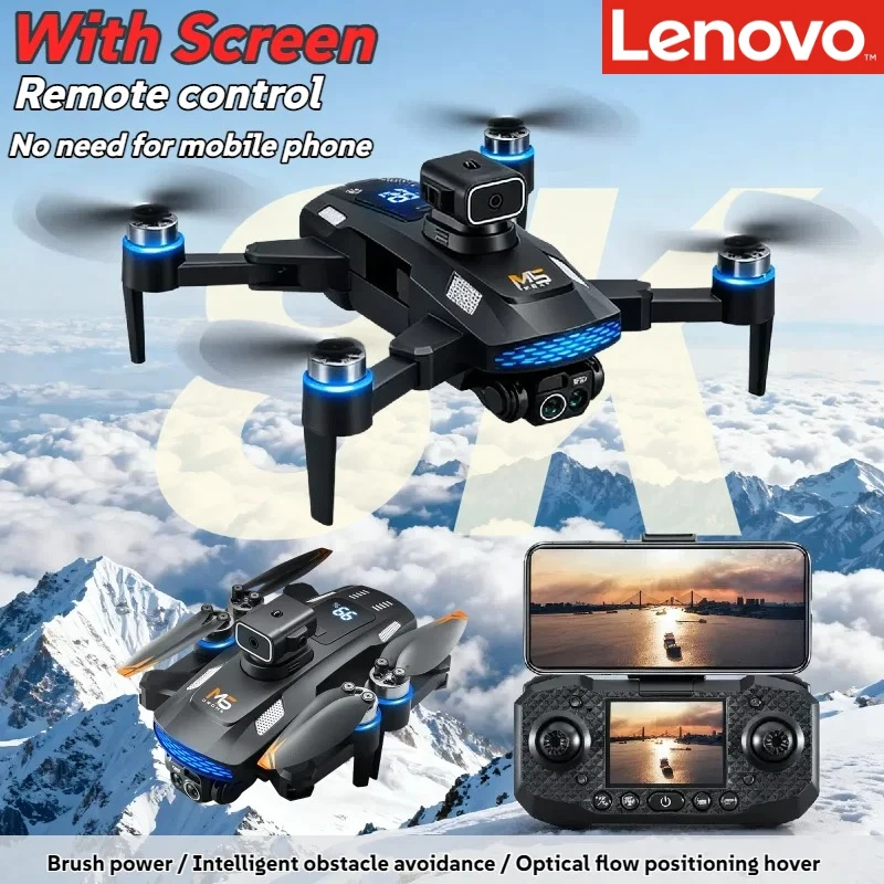 Dron Lenovo M6 4K 8K Profesional con Cámara HD, Drones con Video 5G WIFI FPV 4k UAV con Pantalla, Control Remoto RC Quadcopter, Dron de Regalo