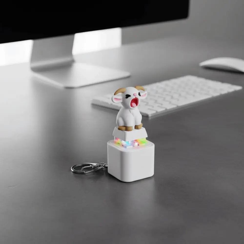 New Rechargeable Screaming Goat Keychain LED Glowing Sound Effect Mechanical Click Fidget Button LED Keychain Daily Fidgeting