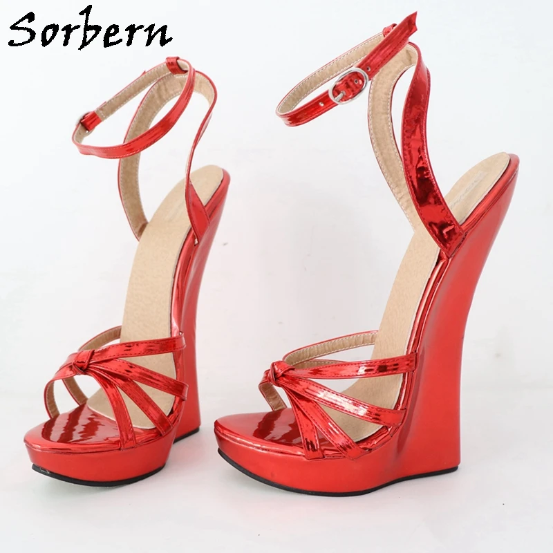 Sorbern Metallic Slingback Women Sandals Narrow Back Wedge High Heels Thin Straps Unisex Fetish Shoe Summer Heels Custom Color