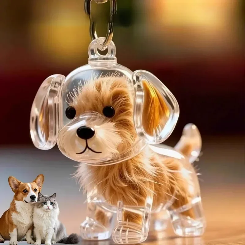 犬の毛収納ボックスキーリング子犬の毛メモリアル記念品カプセルペットの犬の毛皮コンテナ透明カプセルキーホルダーお土産