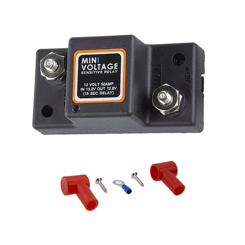 12V 50A Voltage Sensitive Relay Mini Dual Battery Isolator Waterproof Car Motorcycle VSR Smart Switch for ATV UTV Boats RV Truck