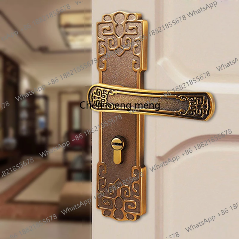 

New Chinese-style Bedroom Door Locks Antique Zinc Alloy Security Door Lock Indoor Silent Handle Lock Home Door Hardware with Key