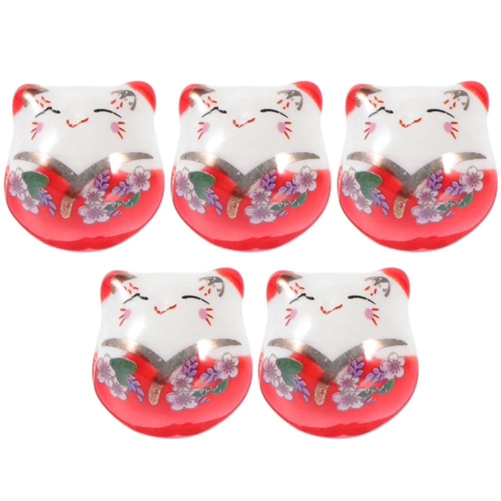 

5pcs Cat Perforated Beads Ceramic Large Hole Spacer Jewelry Craft Red Trinkets Luck Charms Necklace Beads Handmade