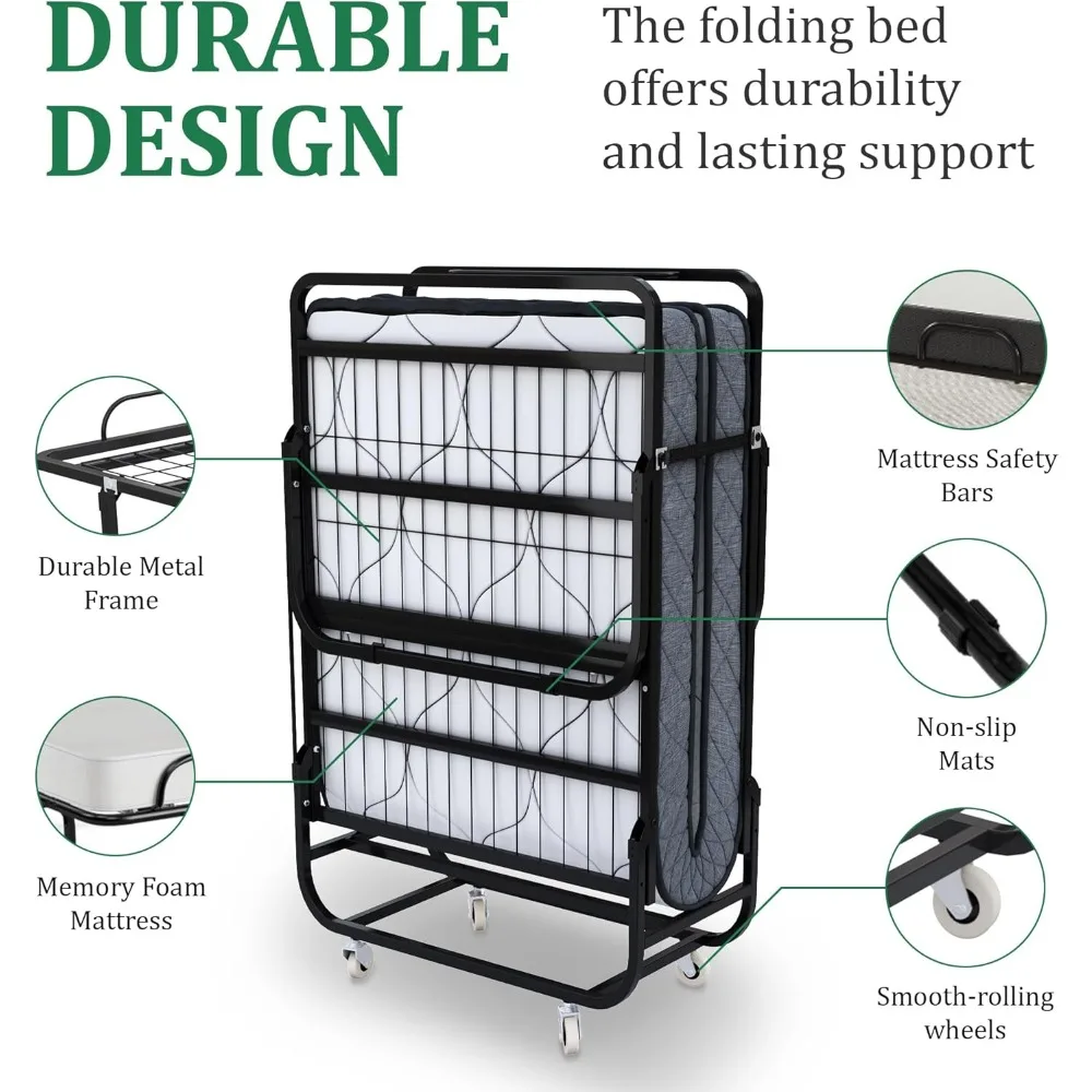 سرير فاخر قابل للطي مع مرتبة إسفنجية الذاكرة - إطار بحجم سرير أطفال 75 × 31 - سرير ضيوف محمول فاخر مع 5 بوصات