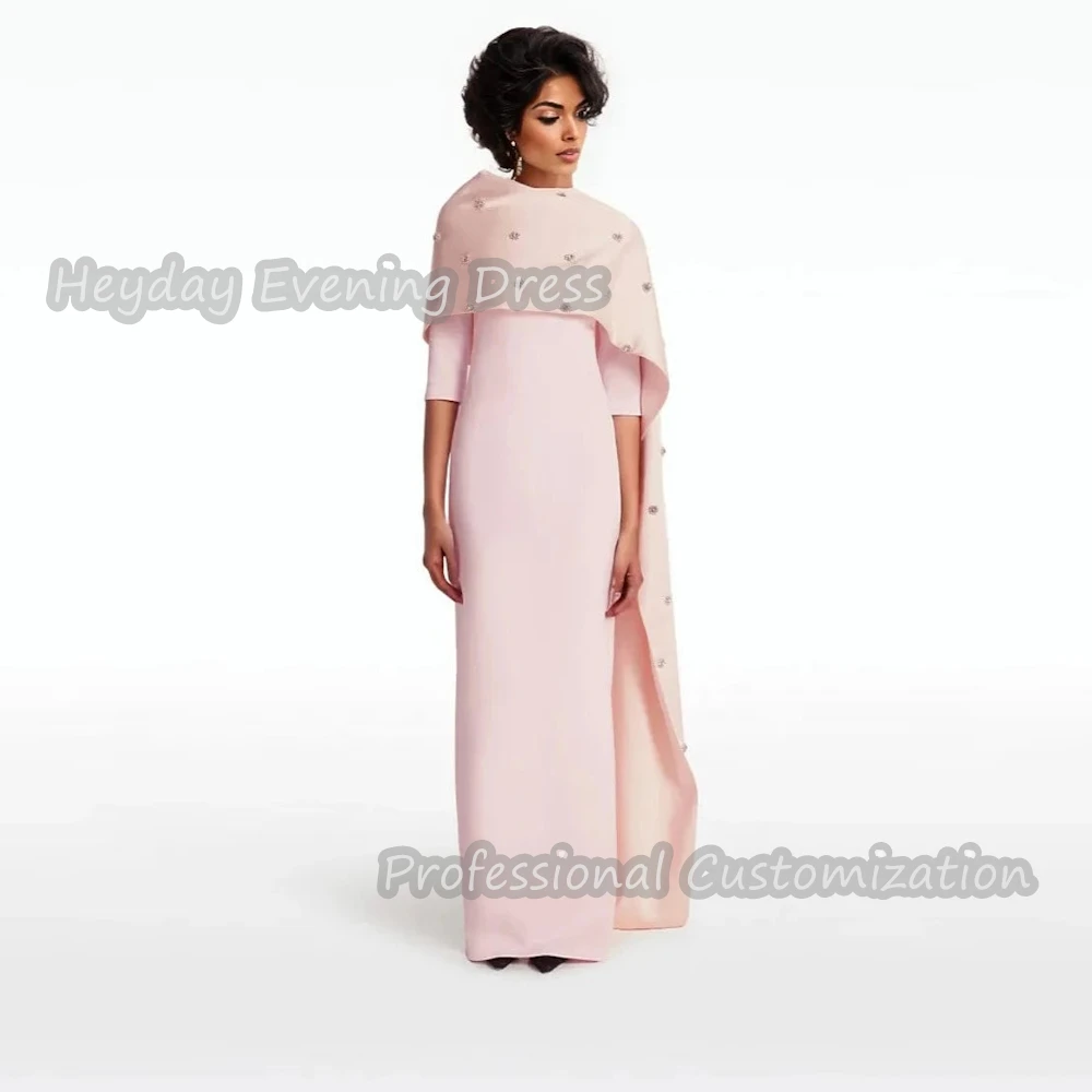 Heyday O-Neck Saudi Half Sleeves Straight  Prom Gown Beaded Crepe Ankle Length Sexy Elegant Dresses For luxurious Women 2024