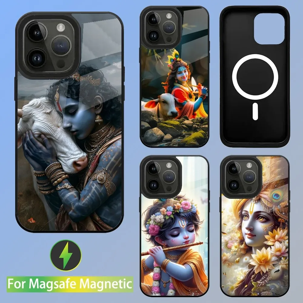 Indian God Lord Krishna Phone Case For iPhone 15,14,13,12,11,Plus,Pro,Max Mini Magsafe Magnetic Wireless Charging