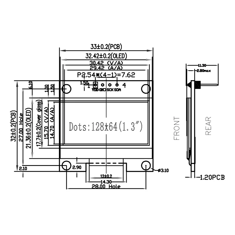 1.29 Inch I2C OLED Display Module 128x64 SSD1315 Driver COG Monochrome White - 4Pin Small LCD Screen Module for Arduino