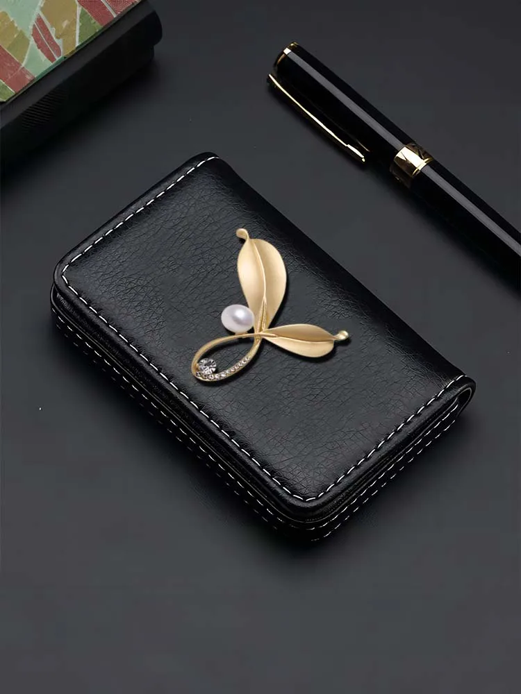 

Everyday Card ID Holders: Sleek PU with Versatile Slots Glossy Pearl Decor