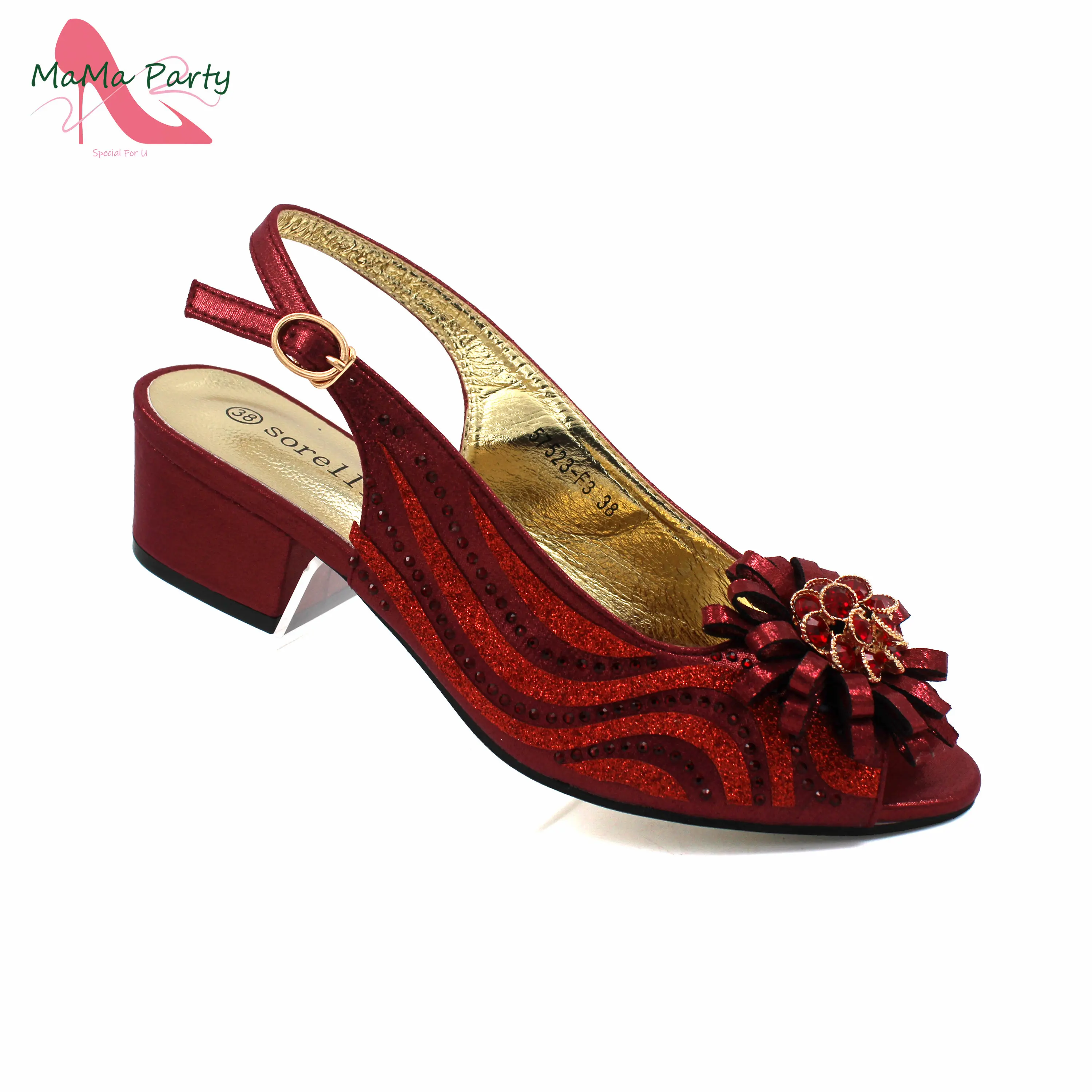 Low Heels New Arrivals Italian Design Nigerian Women Shoes and Bag Set in Wine Color Comfortable Heels with Appliques for Party