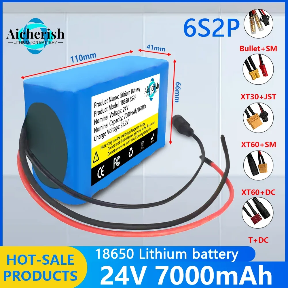 

6S2P 24V 7000mAh 18650 Lithium Battery Pack 25.2V With BMS For Electric Bicycle Moped + Charger