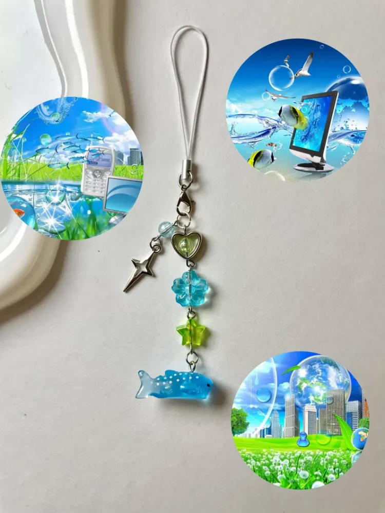 Handmade Fruit Aero Whale & Shark Keychain, Kawaii Ocean Core Heisei Retro Beaded Bag Charm