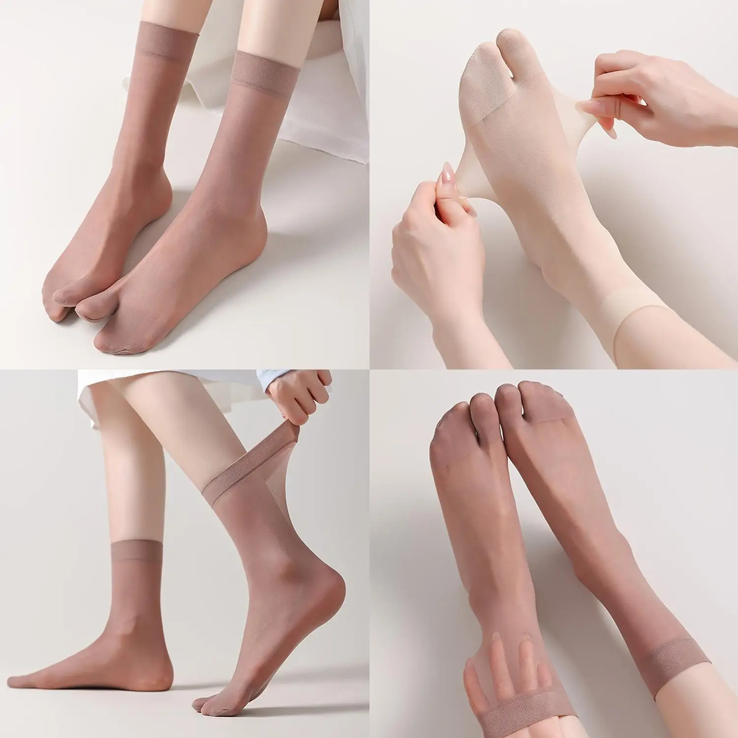 

2 Pairs Summer Women Two Finger Socks Solid Color Thin Breathable Elastic Sweat-Absorbing Women Split Toe Socks