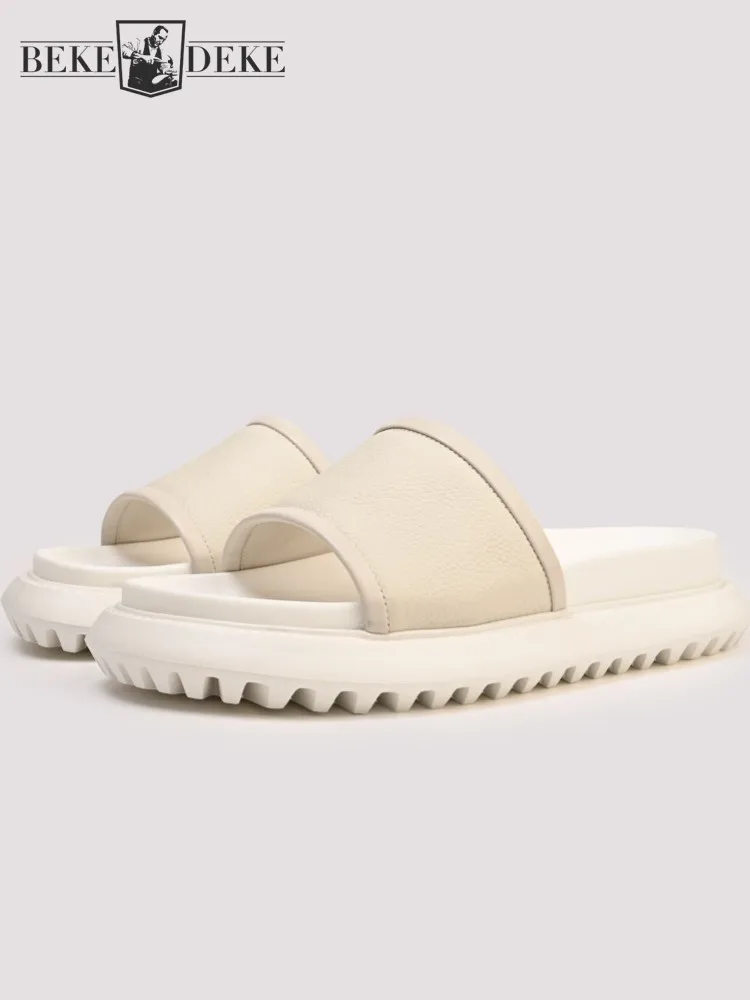 

Летняя пляжная мужская обувь ручной работы на платформе из натуральной кожи для отдыха, однотонные дышащие уличные сандалии из воловьей кожи для повседневного ношения