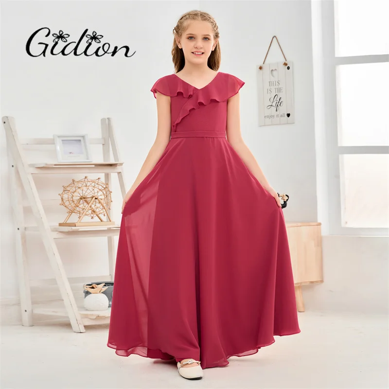 

A-Line Chiffon Junior Bridesmaid Dress For Kids Graduation Celebration Wedding Ceremony Ball Evening Gown Birthday Party Prom