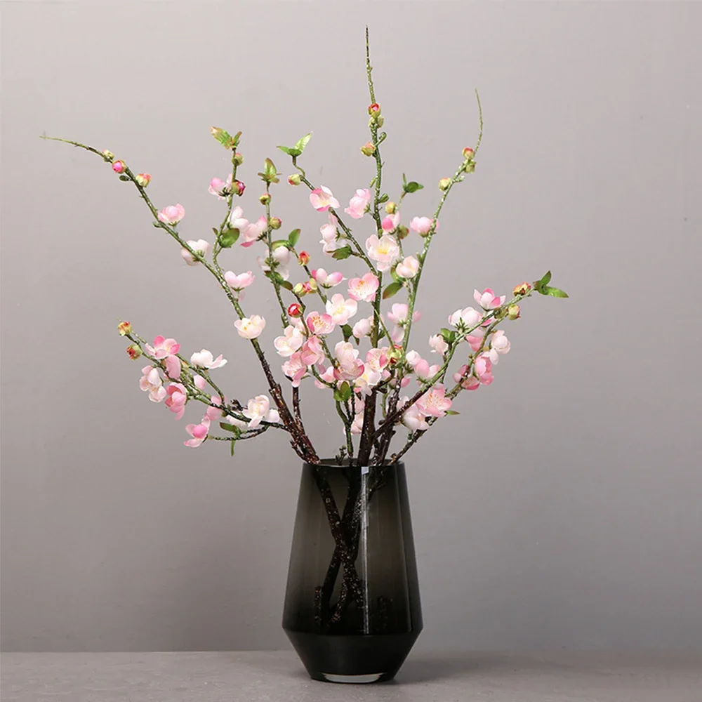 

4pcs Artificial Cherry Blossom Flower Branches Silk Peach Spring Wedding Decoration Plum Blossom Wedding Arrangement（No Vase)