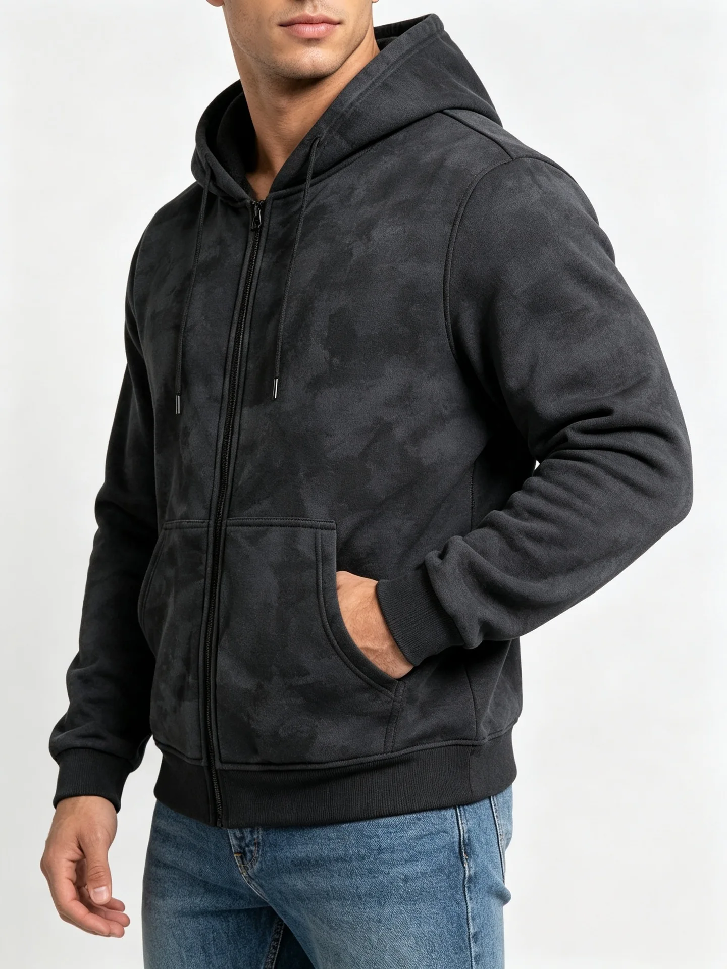 Men Tie Dye Zip Up Hoodie Heavyweight Full Zip Hooded Sweatshirt European High Street Loose Streetwear Autumn Casual Outerwear J