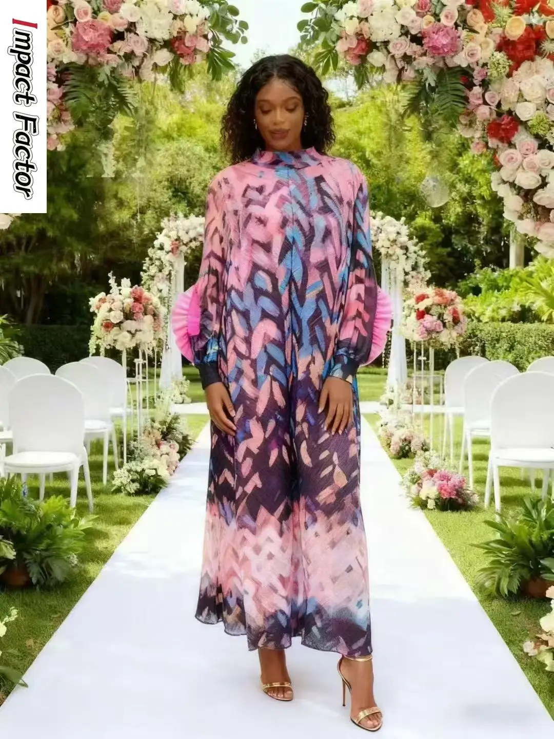 

Miyake Pleated Printed Pullover Dress Temperament Commuting Loose Crew Neck Long Sleeve 2025 Fall/winter New Women's Dress