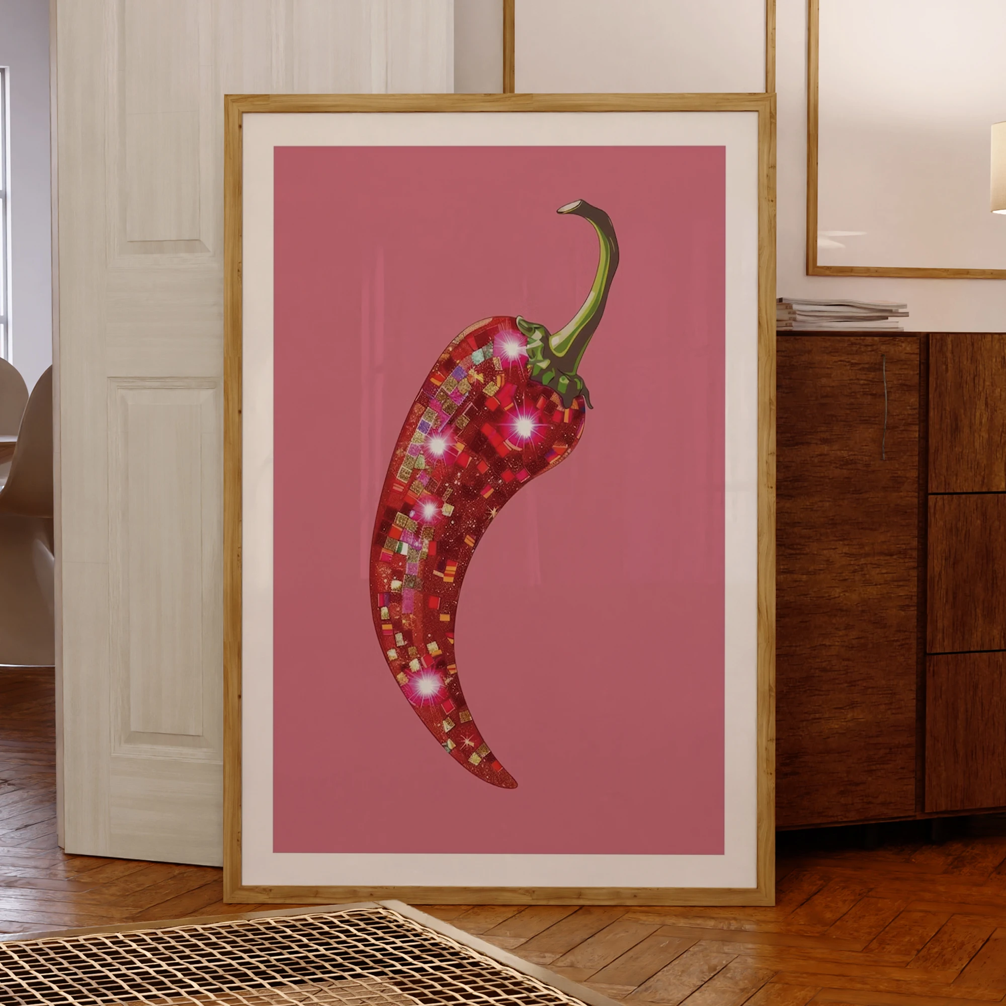 Glitter Disco Ball Red Pepper Wall Art Prints Canvas Painting Poster Picture For Living BedRoom Home Decor