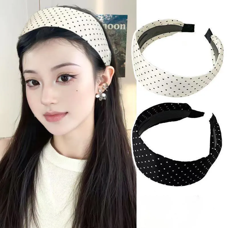 

Korean Wide-brimmed Headband Women's New Black White Polka Dot Simple Hair Band Hair Accessories