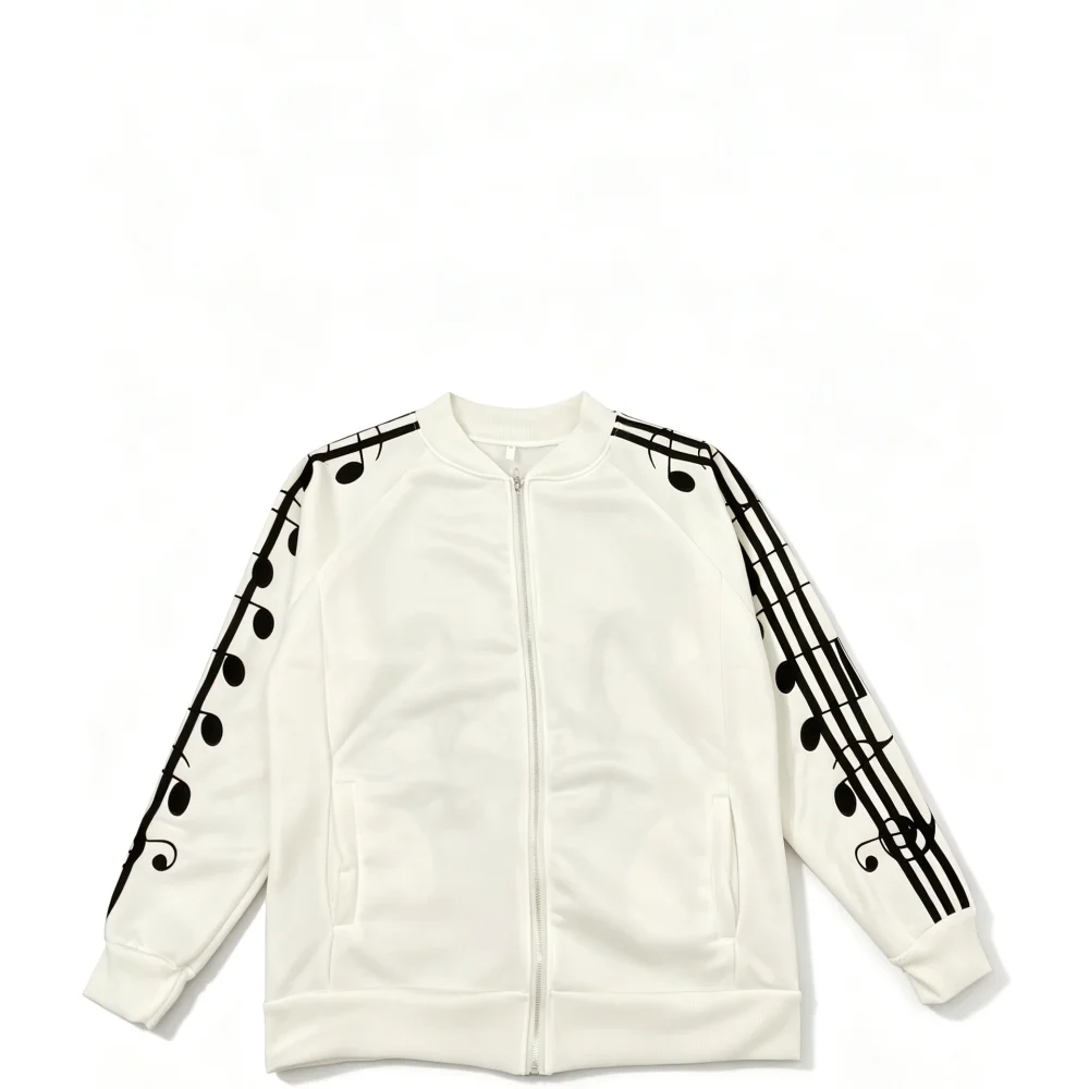 Alt Aesthetic Music Note Print Zip Bomber Jacket Unisex Raglan Long Sleeve Y2K Punk Streetwear Casual Outer Coat