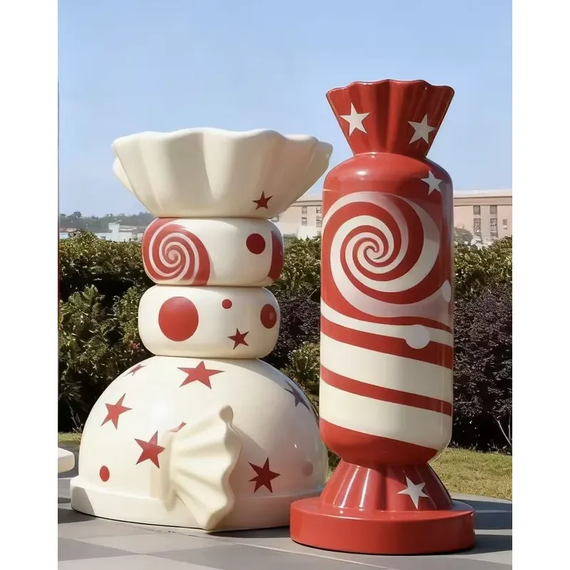 Large Custom Color Resin Folk Art Handmade Candy Props Lollipop Sculpture Candyland Christmas Candy Cane for Festival