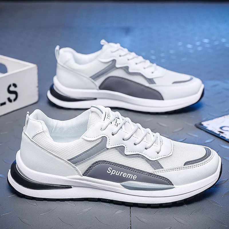Men's Breathable Mesh Sports Shoes Summer 2026 New Style Travel White Dad Trendy All-Match Flat Heel Rubber Outsole round Toe