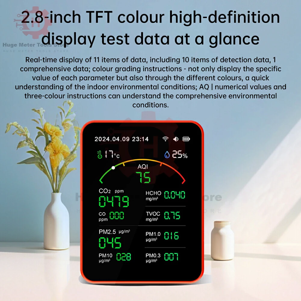 Tuya WiFi 15 w 1 Monitor jakości powietrza PM0.3 PM1.0 PM2.5 PM10 Detektor formaldehydu Tester CO2 Domowy detektor sterowany aplikacją