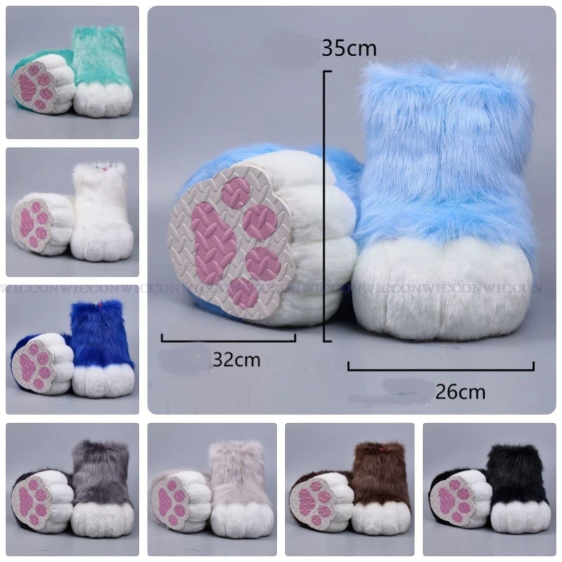 Fursuit Cosplay Paws Shoes Accessories Furry Cosplay Bunny Cat Manga Party Cos Wearable Boots Cute Fluffy Animal Unisex Costume