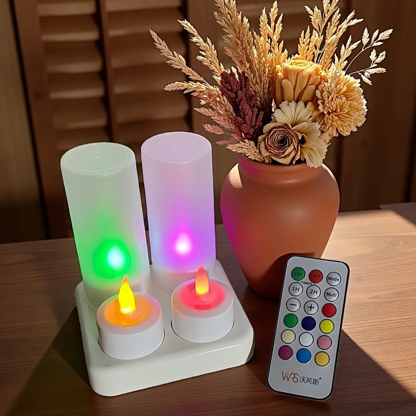 Remote Controlled Rechargeable Tea Light Candle Flameless Party color Changing Candles lamp18keys controller w/Timer-Multicolor