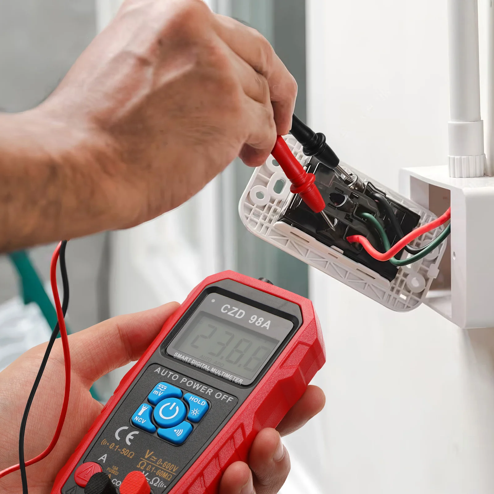 

Digital Multimeter Auto Ranging Voltage Current Tester Portable Lightweight Handheld Large Screen LCD Display Flashlight