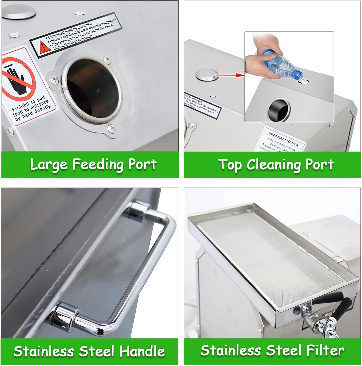 電気サトウキビプレスジューサーマシン、750Wステンレス鋼サトウキビジューシングクラッシャー抽出器