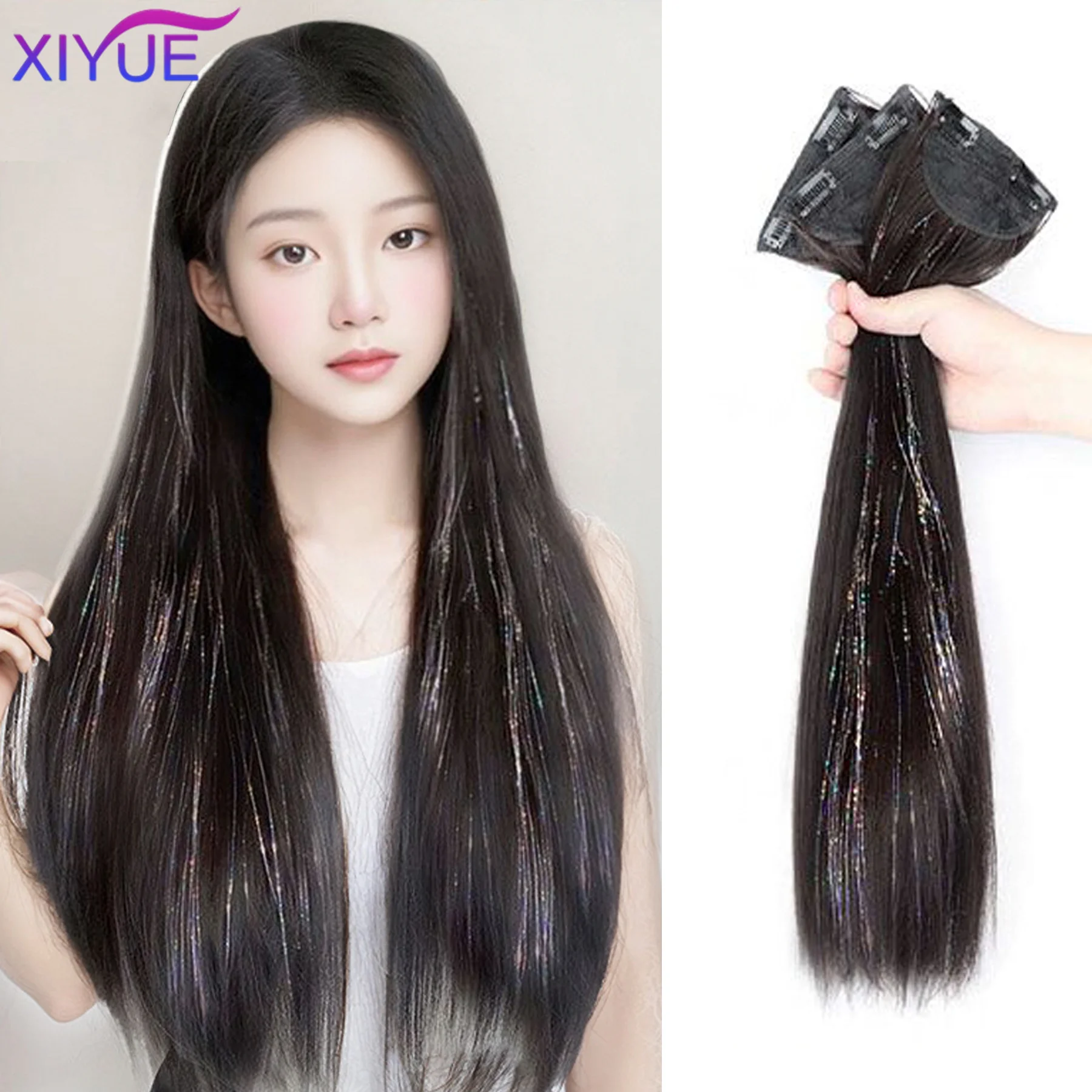 XIYUE Wig Synthetic Three-piece Natural Seamless Hair Clip Hair Extensions Stage Colorful Ear-hanging Dyed Wigs