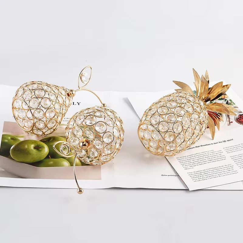 Creative Crystal Apple Ornaments Bling Rhinestone Pineapple Shape Miniatures Snow Pear Crafts Home Decoration Photography Props