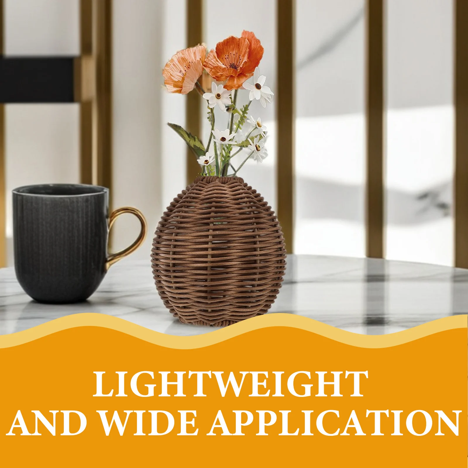 Woven Flower Vase Imitation Rattan Plastic Wicker Basket For Home Decor Centerpiece Dried Flower Holder Boho Farmhouse