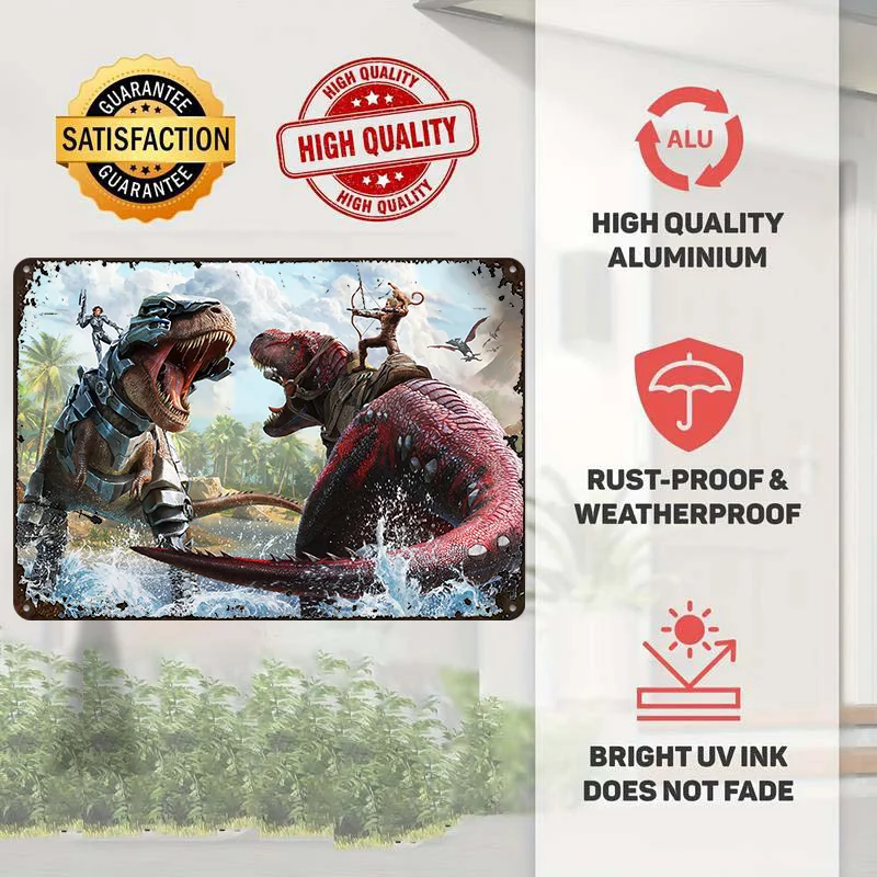 ARK: Survival Evolved Dinosaur Battle Poster Customized Vintage Metal Signs Wall Art Retro Tin Plaque for Decoration Room House